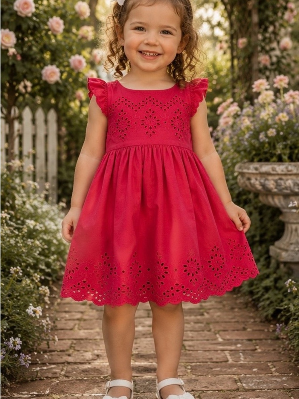 Baby Gap Eyelet Embroidered Cotton Dress Raspberry Red 3 Years